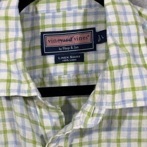 Vineyard Vines Button Shirt Adult Large  ‎ Striped Linen Long Sleeve Green White